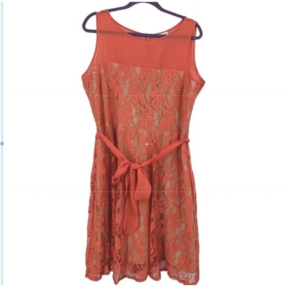 J Taylor Coral Lace Belted Dress Size 16 Spring Wedding Romantic - Picture 4 of 6